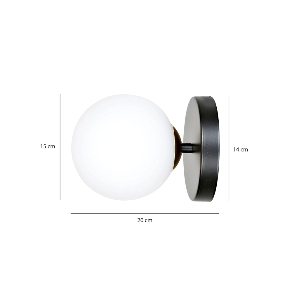 Applique A 1 Luce Vishnu In Acciaio Nero E Sfera In Vetro Bianco E Oro