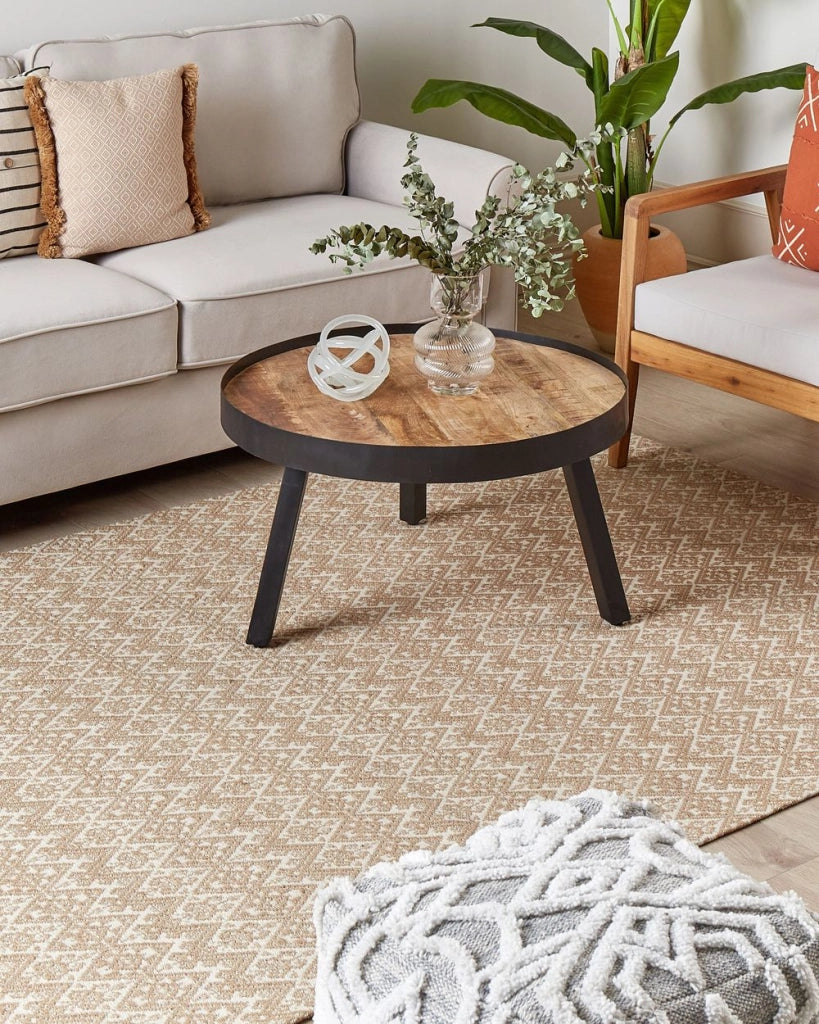 Tappeto area Beige Juta 160 x 230 cm Rettangolare con motivo geometrico a trama piatta Stile Boho Camera da letto Soggiorno