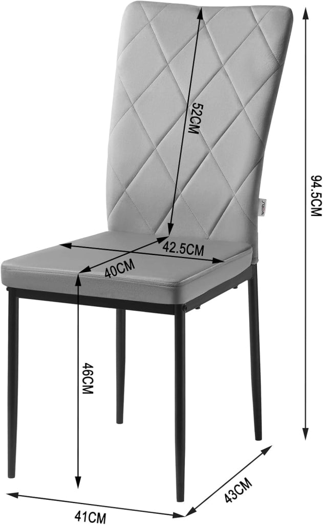 Set di 4 Sedie per Sala da Pranzo, Sedie da Cucina con Schienale Alto, con Gambe in Metallo e Rivestimento in Velluto, Grigio Scuro, BH379dgr-4