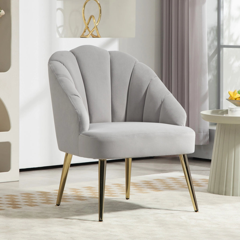 Poltrona Imbottita in Velluto con Gambe Dorate ¨C Zephmum ¨C Grigio