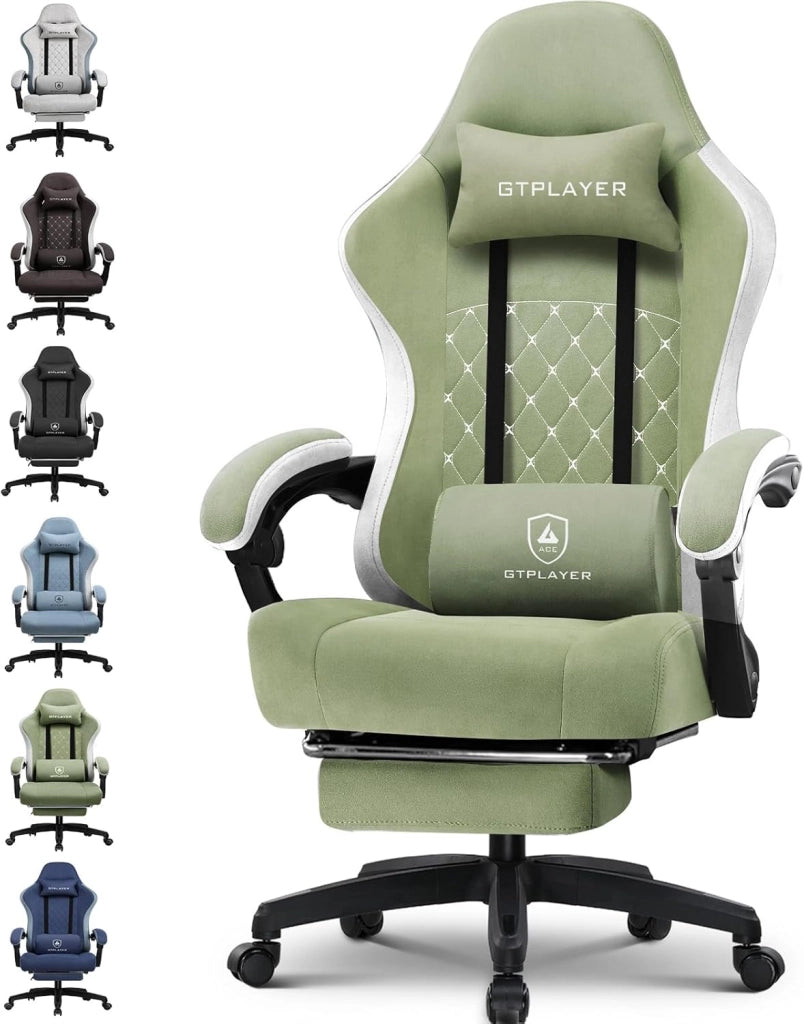 Sedia da ufficio e da gioco con cuscino a molle insacchettate, braccioli e poggiapiedi articolati, sedia per computer ergonomica con schienale alto con supporto lombare