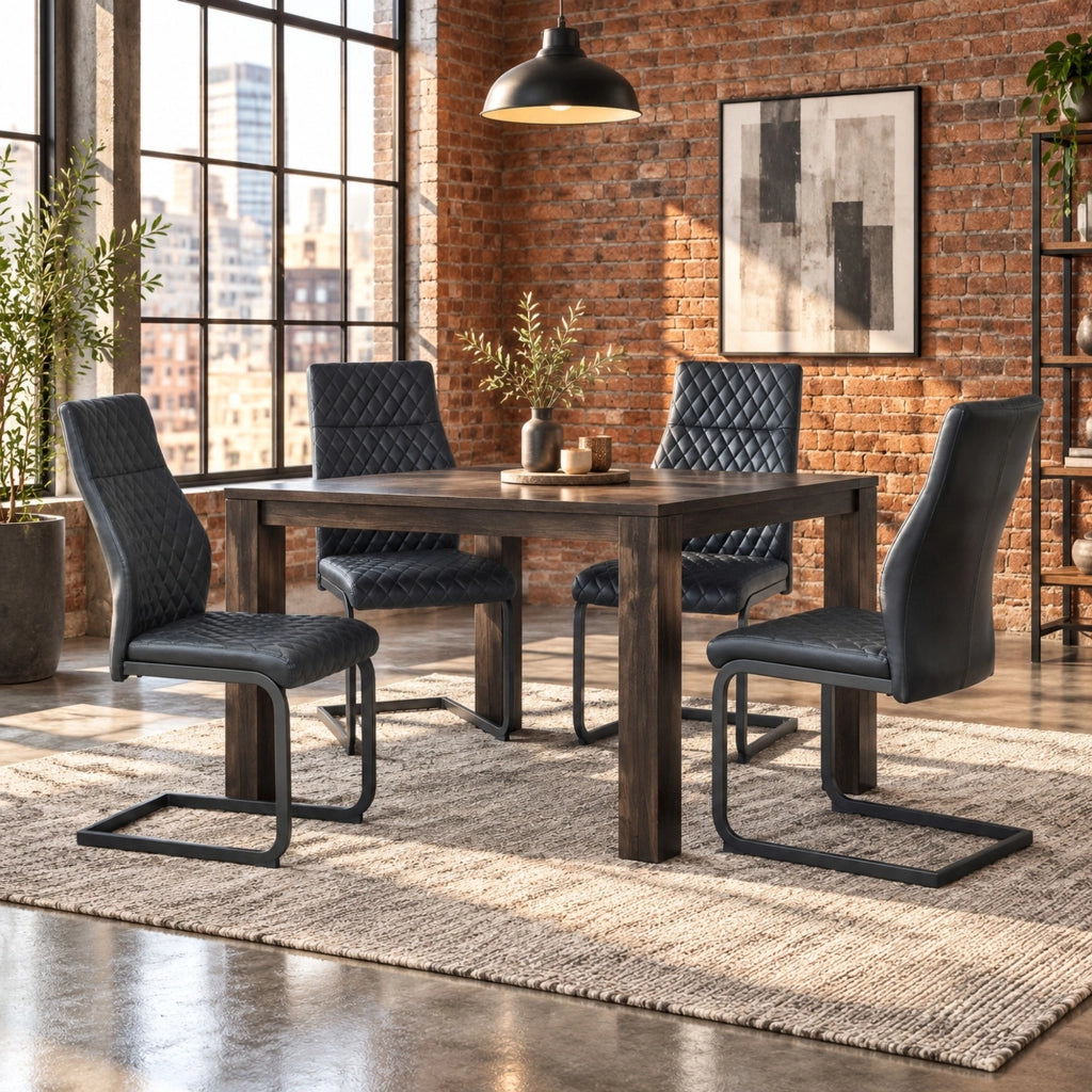 Set tavolo rotondo 107 cm e 4 sedie nere