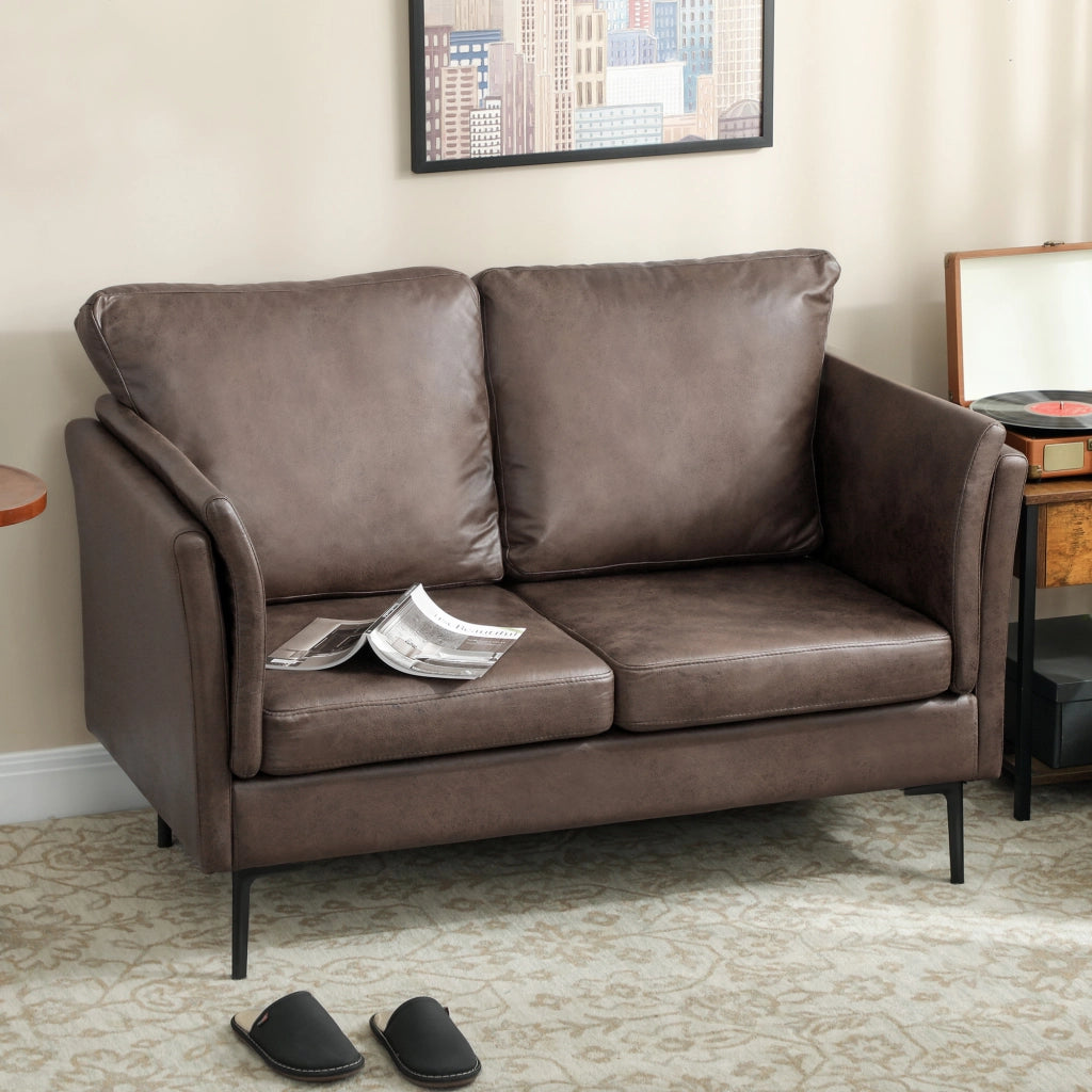 Divano 2 Posti in Pelle ¨C zephmum ¨C 137x72x88 cm, Marrone Scuro