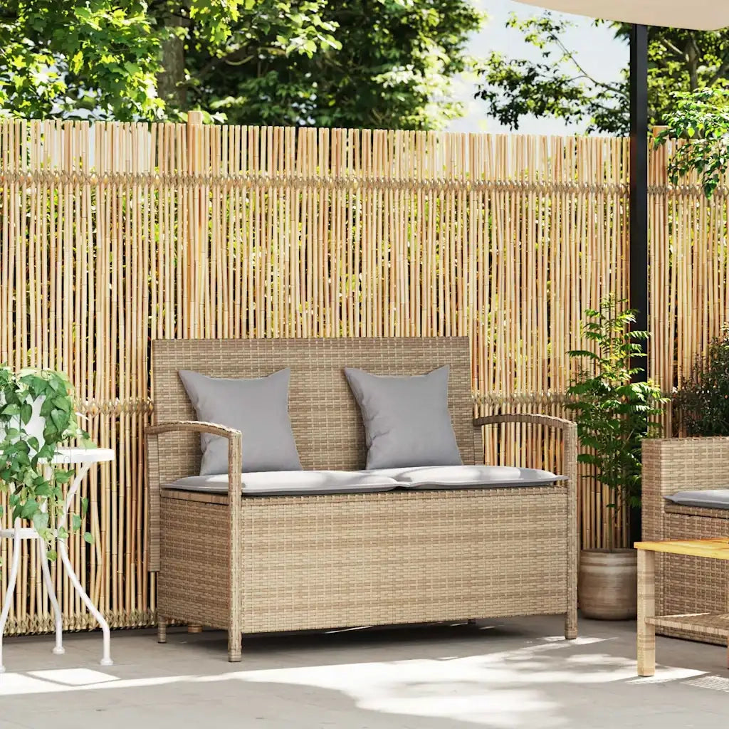 Panchina Portaoggetti da Giardino | Panca da Giardino con Cuscino Beige in Polyrattan