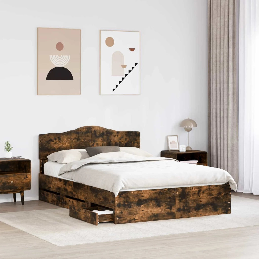 Struttura del letto con cassetto Rovere fumé 140 x 190 cm 3413009
