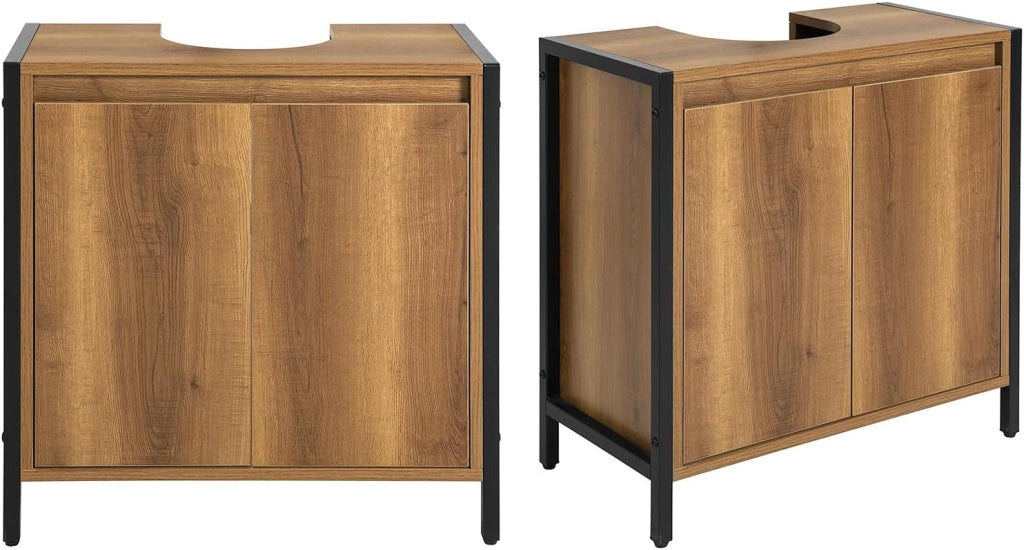Mobiletto Bagno Salvaspazio - Mobile Sottolavabo per Bagno con 2 Ante e Ripiano, Mobile Sotto Lavabo da Terra con Piedini Regolabili 60x60x30 cm BZR63-PF