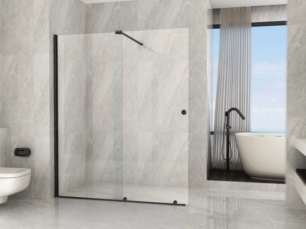 Parete doccia walkin nero scorrevole, cristallo 8mm trasparente 100cm H195cm Tevaglas Bluern