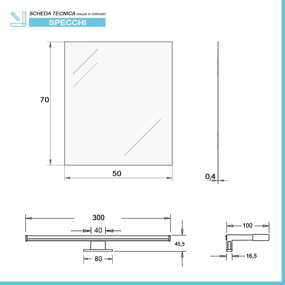 Specchio LED 50x70 cm reversibile con illuminazione naturale