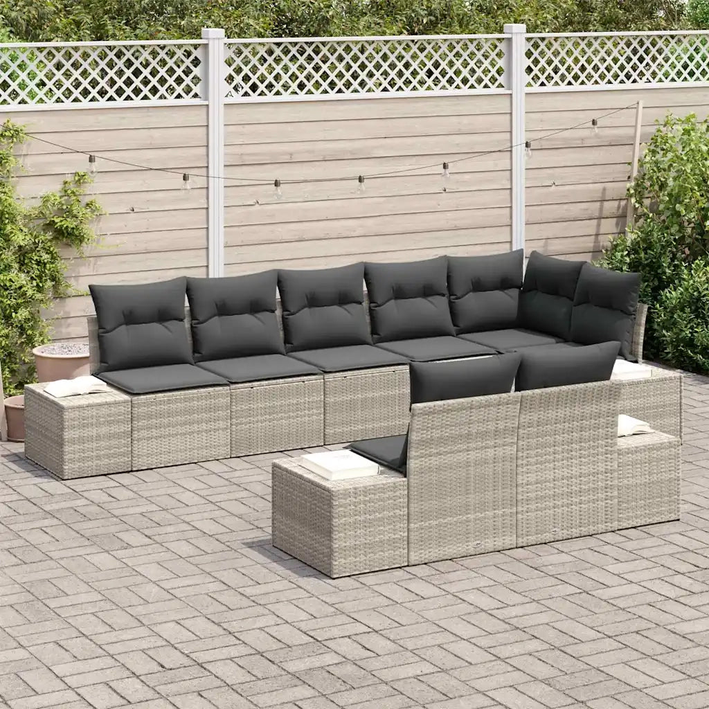 Set Divano da Giardino 8 pcs Grigio chiaro Poly Rattan