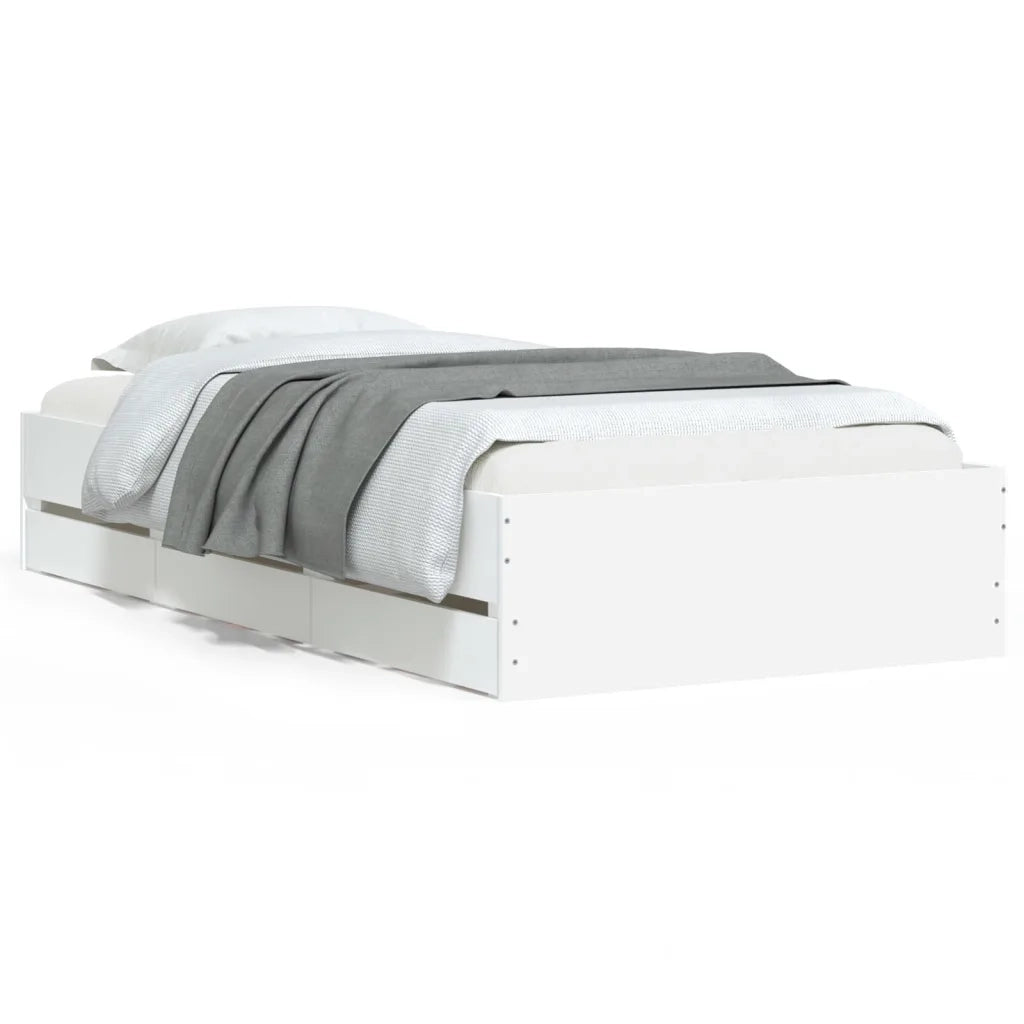 Letto singolo | Letto per adulti | Giroletto con Cassetti Bianco 75x190 cm in Legno Multistrato