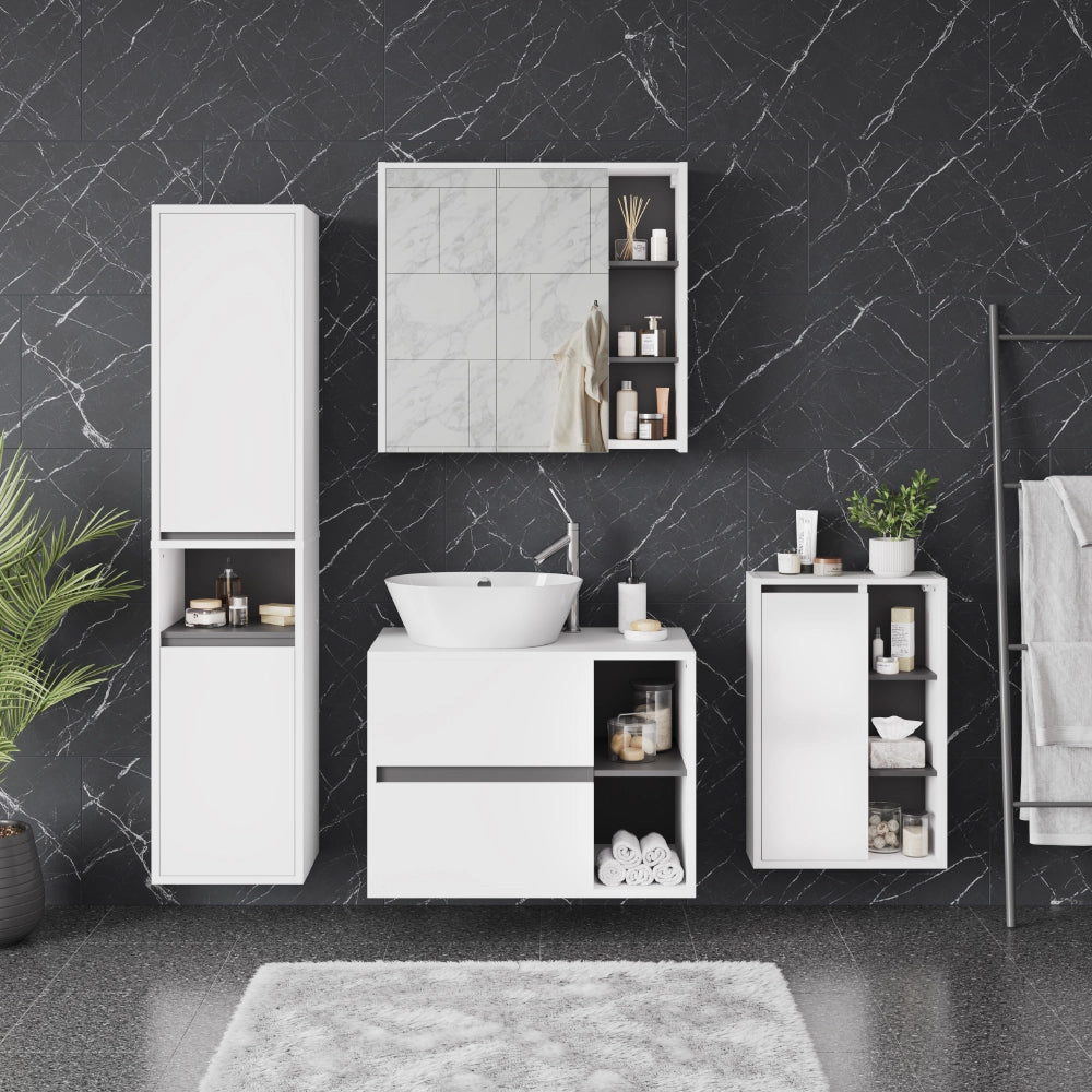 Vicco Mobiletto per lavabo Bianco/Grigio 80 x 60 cm con 2 cassetti