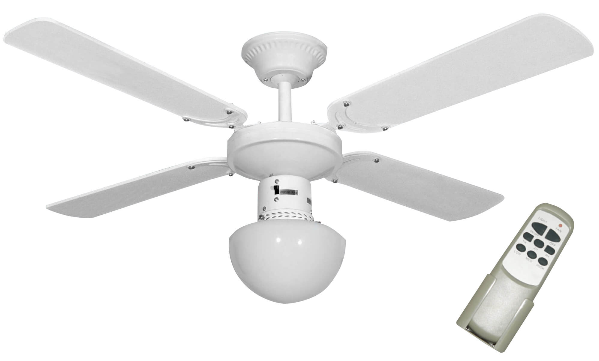 Ventilatore da Soffitto 4 Pale e Lampada Ø105 cm 3 Velocità Bauer 2000 Bianco