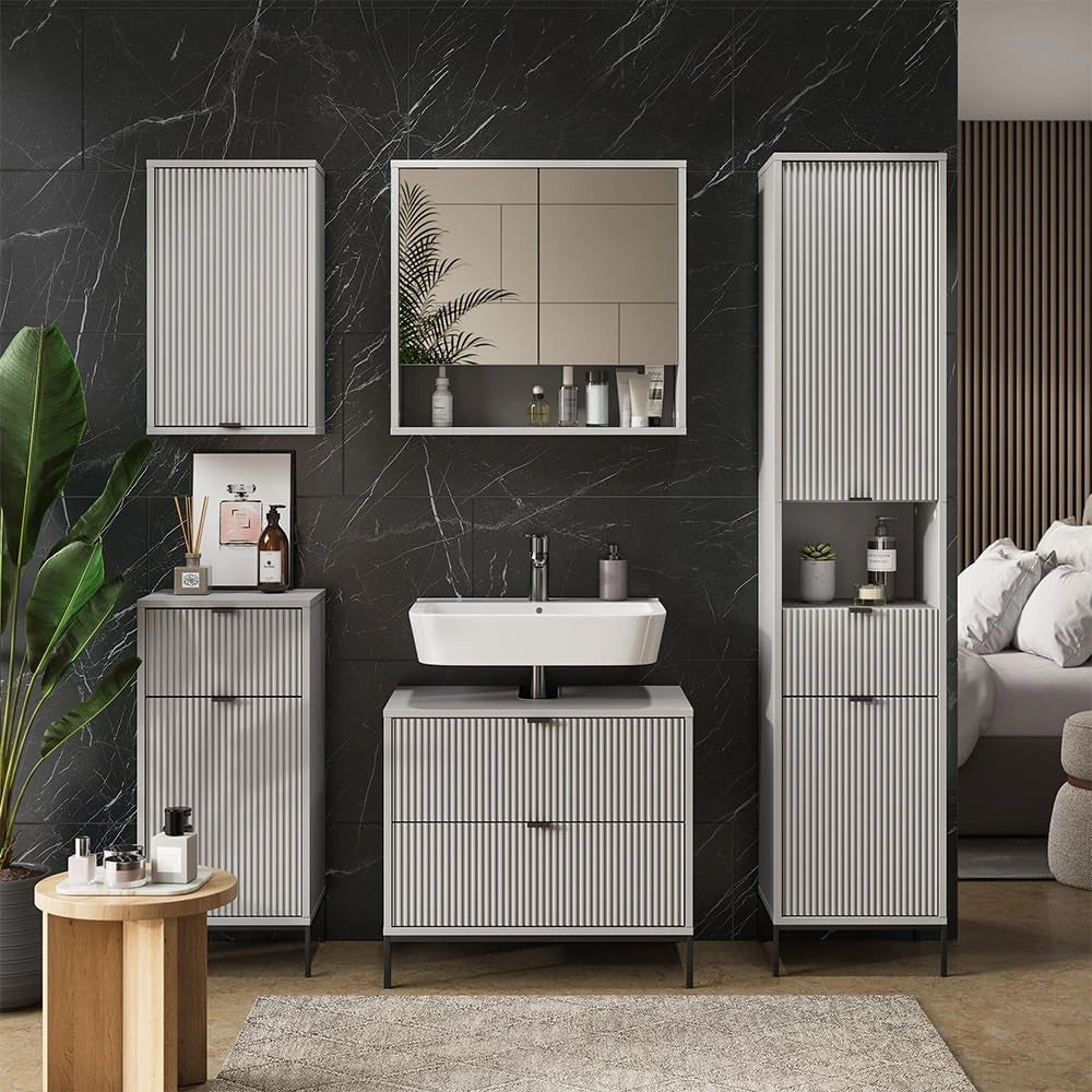 Mobile sottolavabo per bagno Eliza, Grigio, 70 x 63 cm Con 2 cassetti estraibili