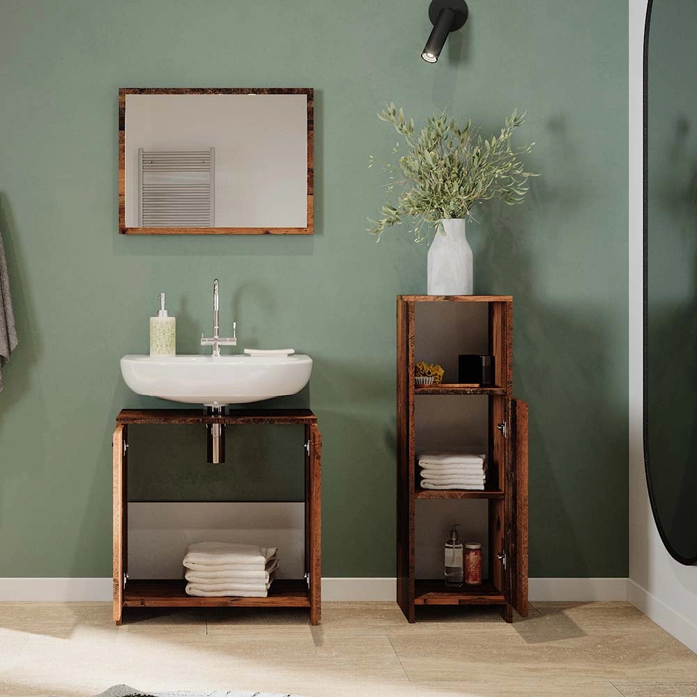 Vicco Set mobili bagno Rovere rustico 3 parti, con armadio midi