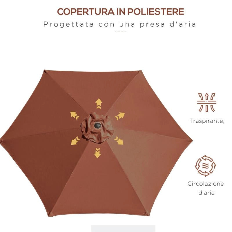 OMBRELLONE DA GIARDINO INCLINABILE CON MANOVELLA IN ALLUMINIOMETALLO E POLIESTERE Ø 260X235 CM NERO E CAFFÈ