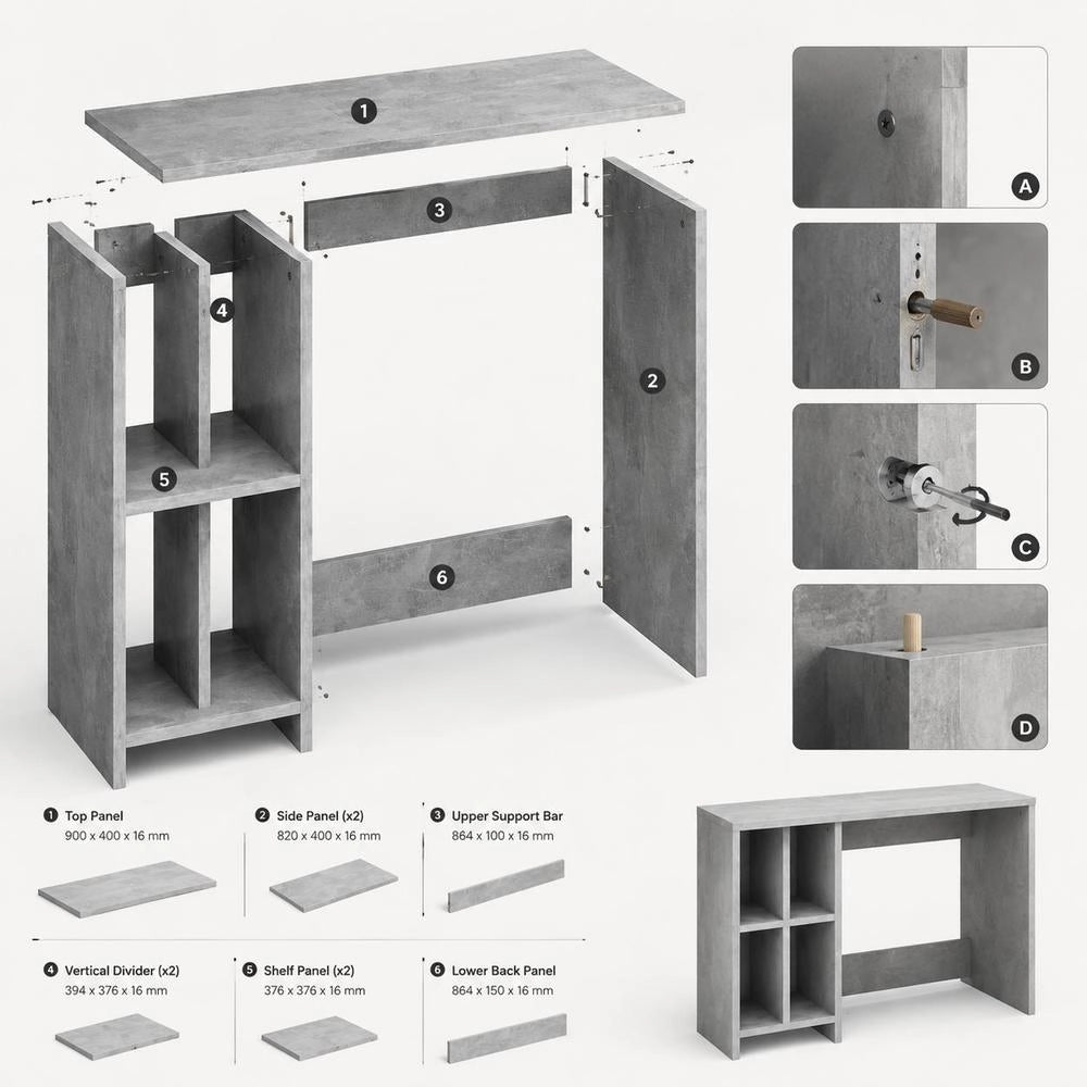 Computer Desk, Concrete Grey, 102.5x35x75 Cm, Wood-based Material