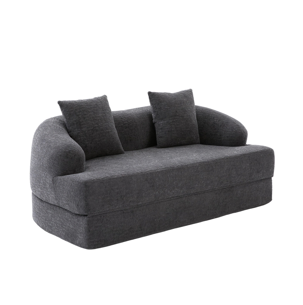 Divano letto 2 posti pieghevole in ciniglia grigio scuro; 157x84x65 cm