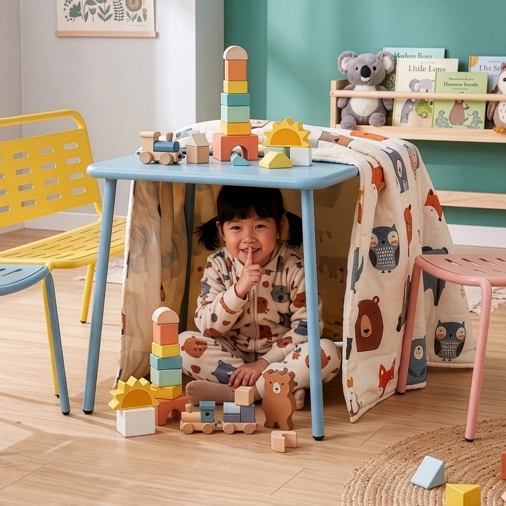 Set di 4 Mobili Etroubles per Bambini Tavolino Panca e 2 Sedie per Esterno e Interno - Giallo/Celeste/Pesca casa.pro