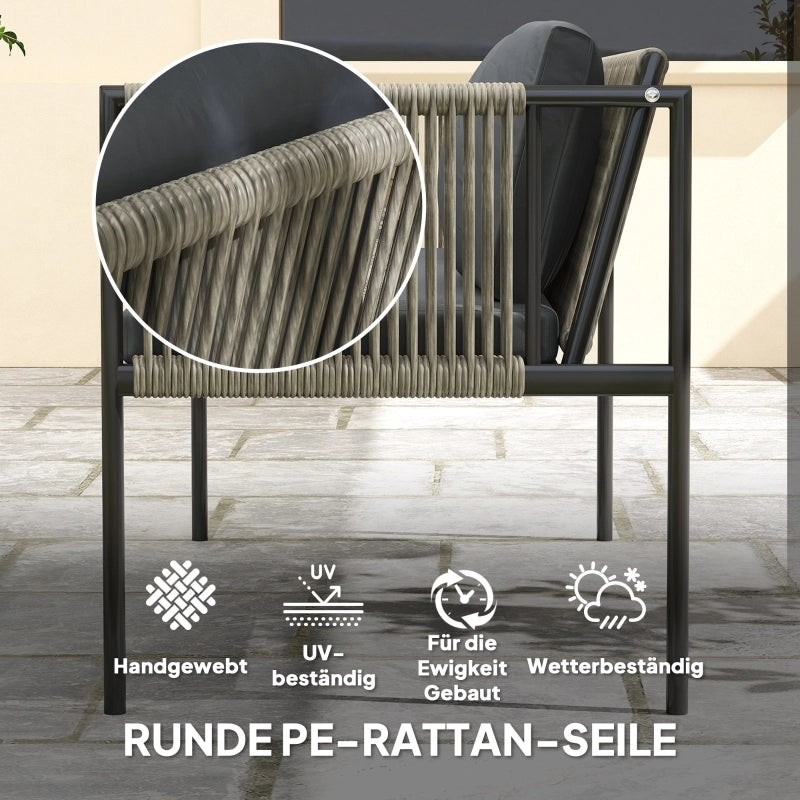 Set da balcone a 4 pezzi con 2 poltrone, divano a 2 posti e tavolino in rattan resistente ai raggi UV grigio