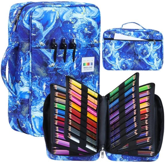 Etui grande con 300 compartimenti, grande contenitore di stoccaggio per matite, borsa impermeabile per trasporto di matite colorate, pennarelli, pennarelli gel e matite a olio per acquerello – regalo per studenti e artisti (blu)