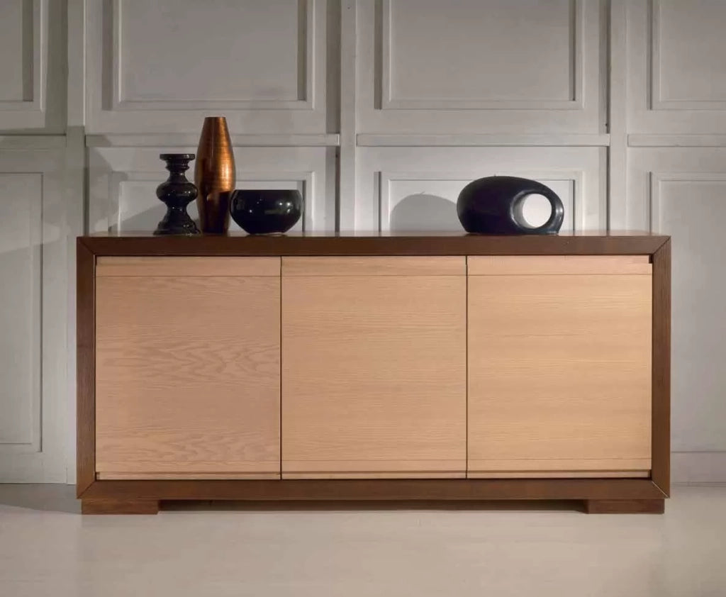 Credenza in frassino tabacco poro aperto 2 porte 3 cassetti con con zoccolo l.179 p.46 h.85 - Mobili 2G