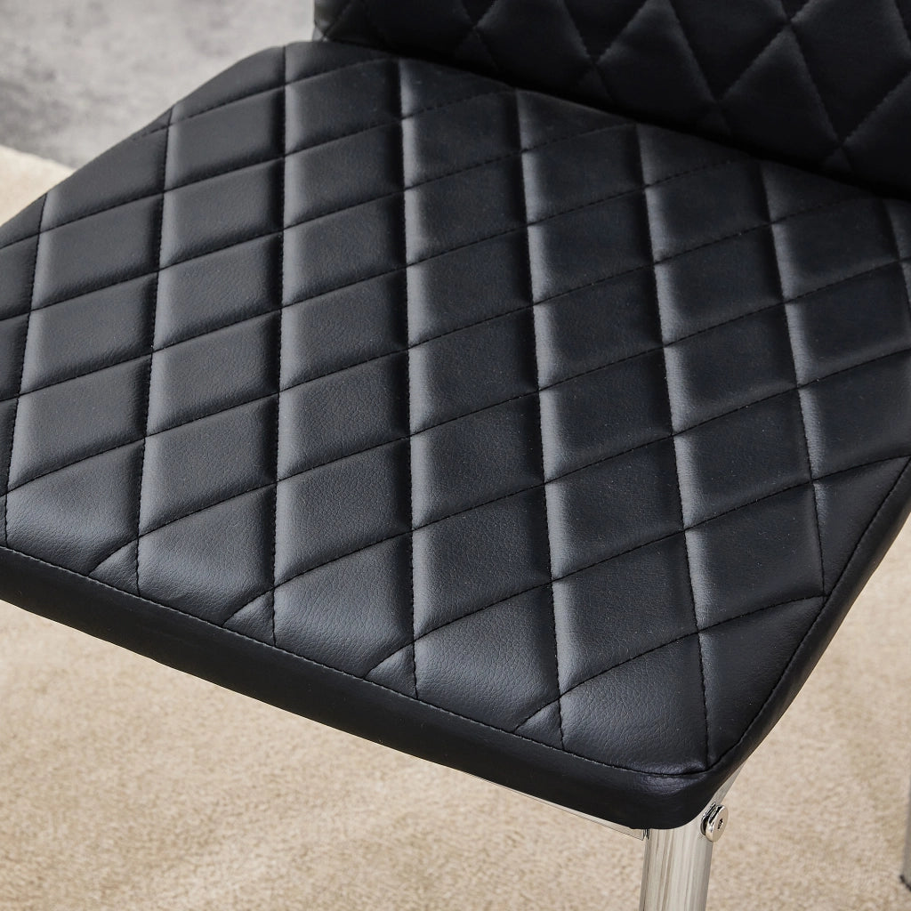 Sedia da Pranzo Set da 4 con Schienale Ergonomico e Gambe in Metallo Cromato, in PU Nero