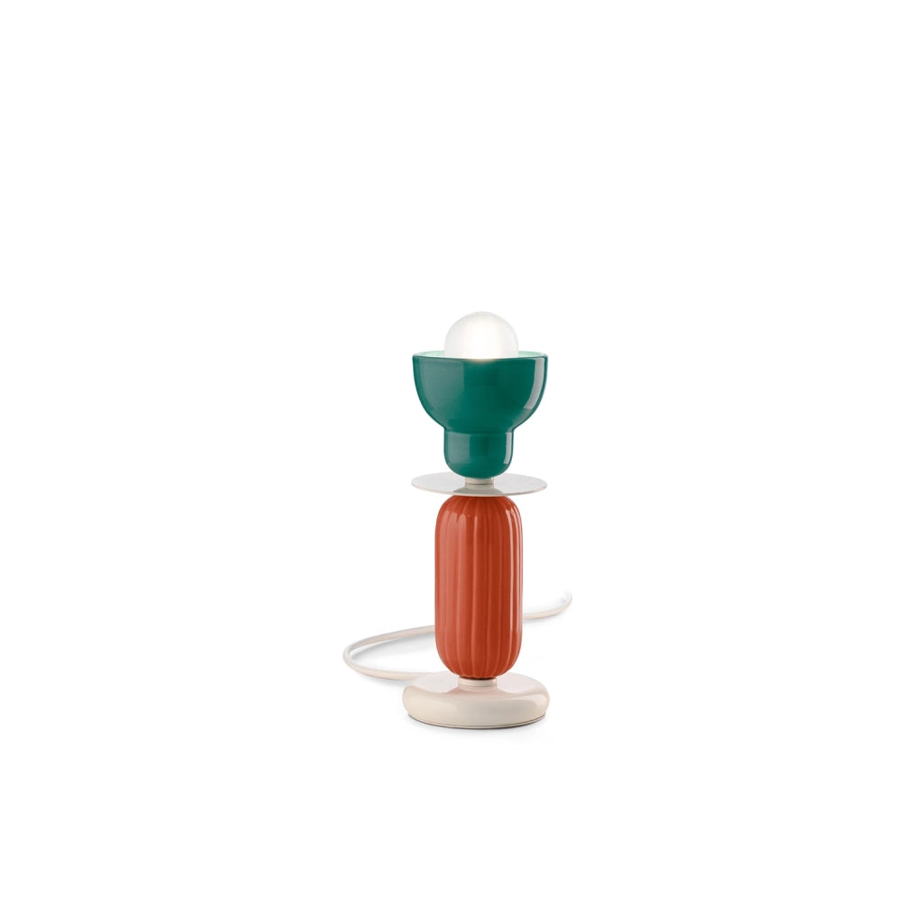 Lumetto Vintage Decò Berimbau Ferro Ceramica Turchese E Arancio Pokè 1 Luce E27