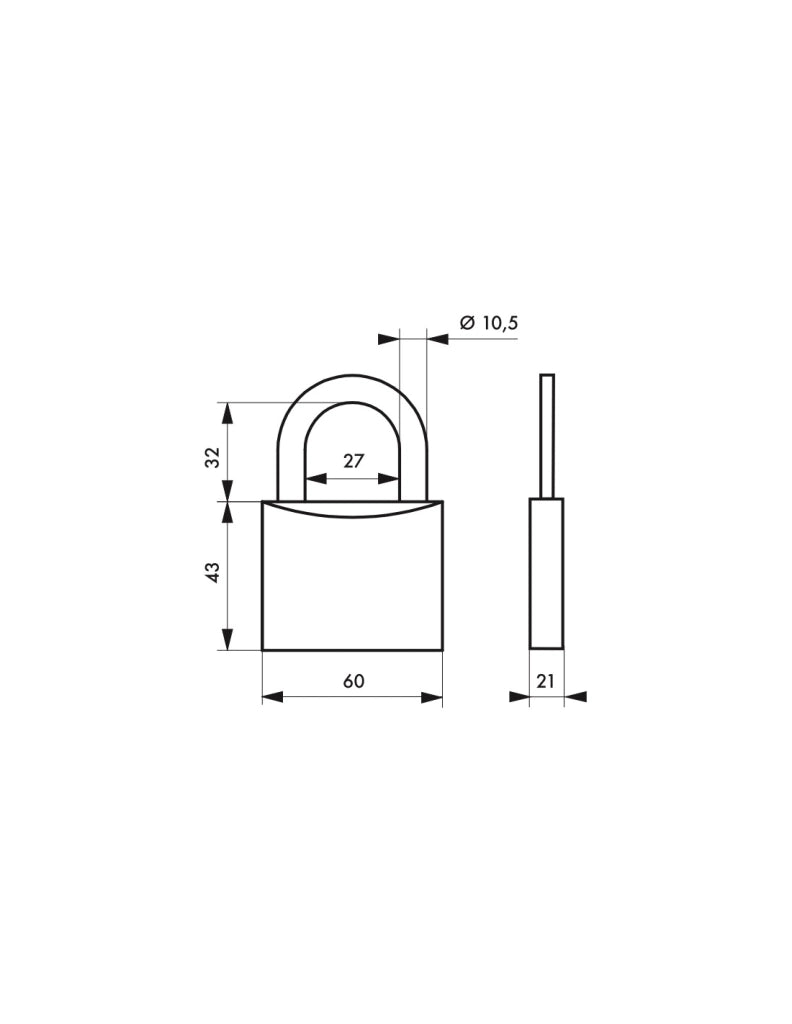 Lucchetto a chiave bombato, alluminio, 60mm, arco in acciaio temprato, 3 chiavi - Serrurerie de Picardie