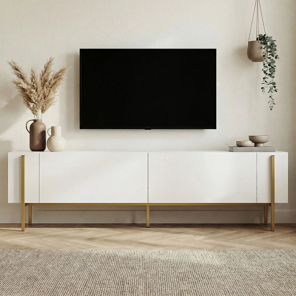 Porta TV in legno "Nexus" - 180 x 30 x 45 cm - Bianco / Oro