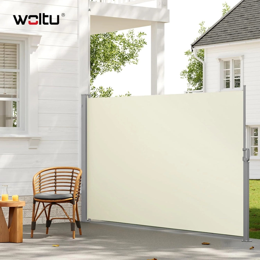 Paravento Esterno, Tenda Laterale Retrattile, 180x350 cm, Frangivista, Protezione Solare & Antivento, per Giardino, Balcone, Terrazza, Patio, Crema