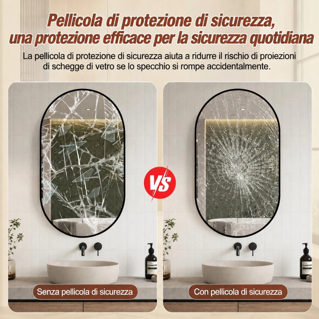 Specchio da parete 60x120 cm a capsula con cornice in alluminio nero; installazione orizzontale o verticale
