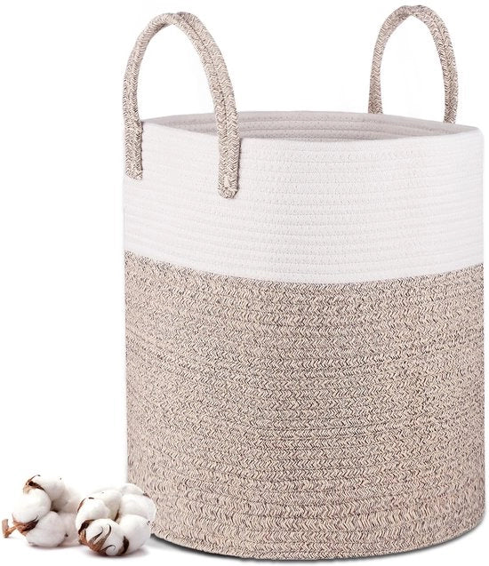 Wastebasket opvolutile - cestino per la spazzatura pieghevole - contenitore di corda di cotone con maniglie - contenitore per giocattoli - per soggiorno, bagno, camera da letto, 35 x 40 cm marrone
