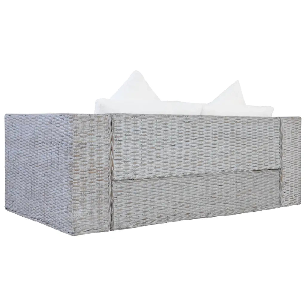 Divano a 2 Posti con Cuscini Grigio in Rattan Naturale 283070