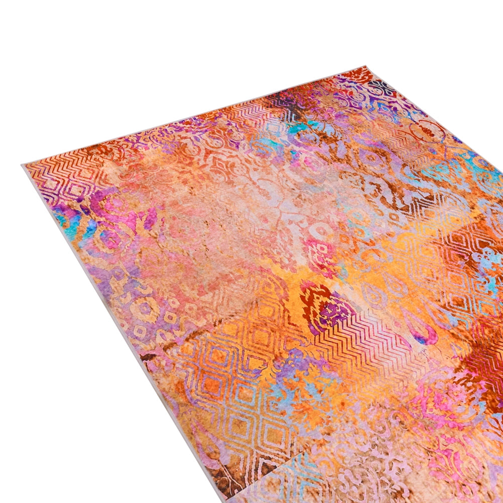 Tappeto tappetino Moquette Tessuto in poliestere Multicolore Motivo astratto Fondo rivestito in gomma 140 x 200 cm