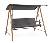Dondolo da Giardino 3 Posti con Cuscini 205x125x165h cm in Acciaio e Textilene Icaro Naturale e Grigio Scuro