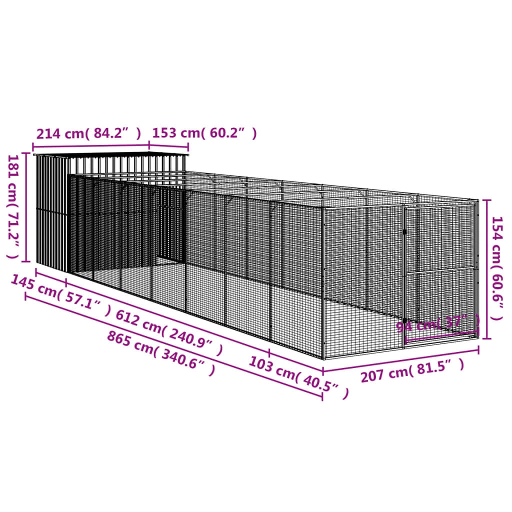 Cuccia per cani con recinto chiaro 214 x 865 x 181 cm grigio 02_0043512