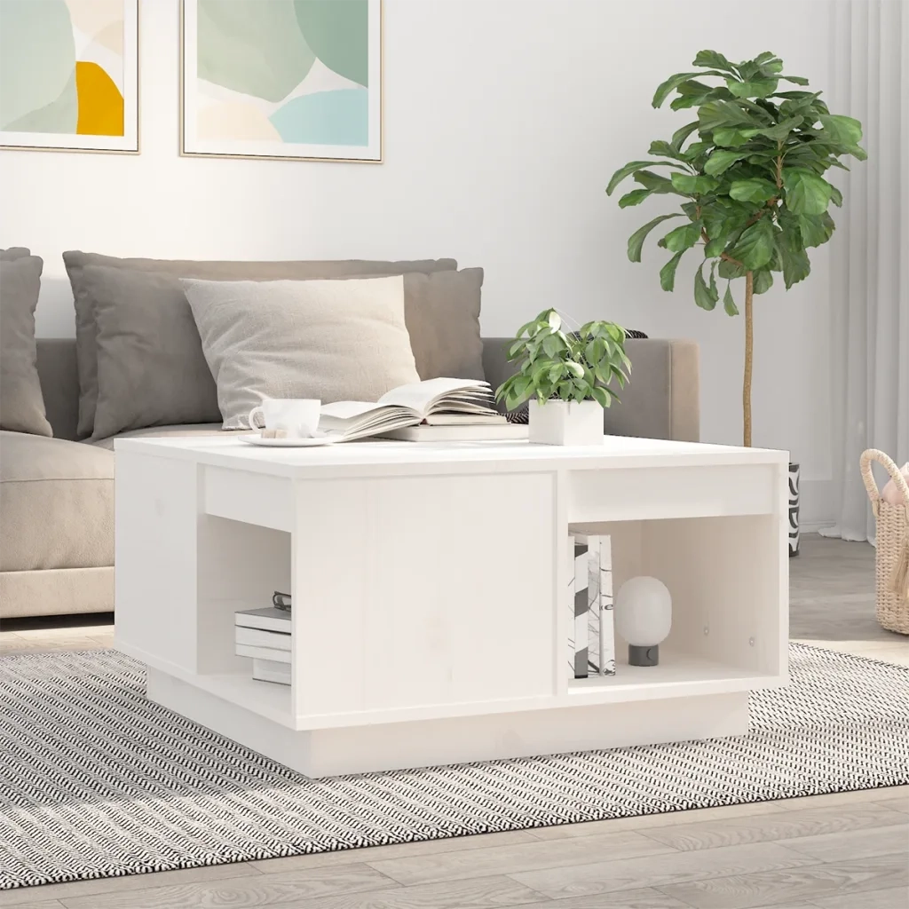 Tavolino da salotto | Tavolino da caff¨¨ | Tavolino da Soggiorno Bianco 60x61x32,5 cm Legno Massello di Pino