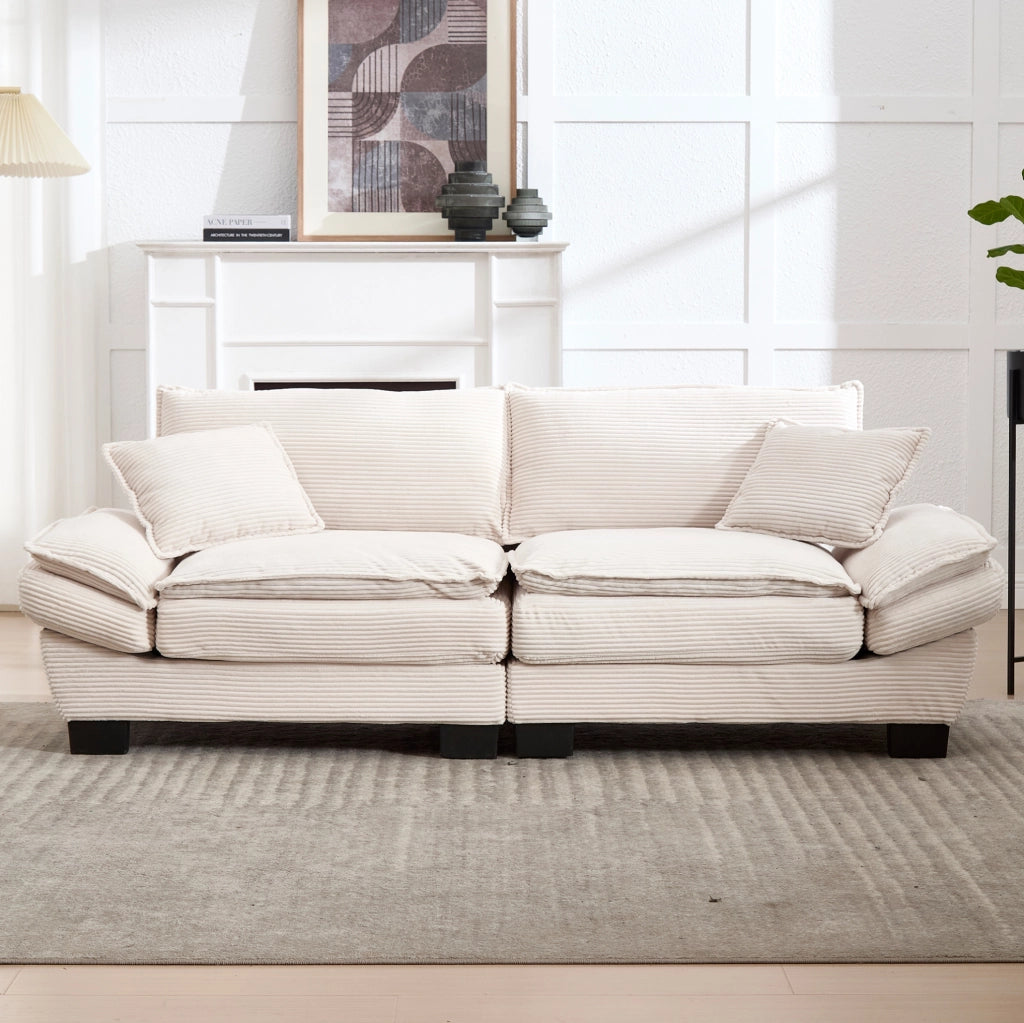 Divano a 2 posti 224x81x81 cm in velluto beige con braccioli, per soggiorno e ufficio –