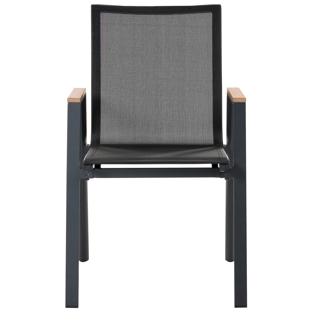 Set da pranzo da giardino a 4 posti Struttura in alluminio Nero Piano in legno plastico 4 sedie e tavolo da pranzo