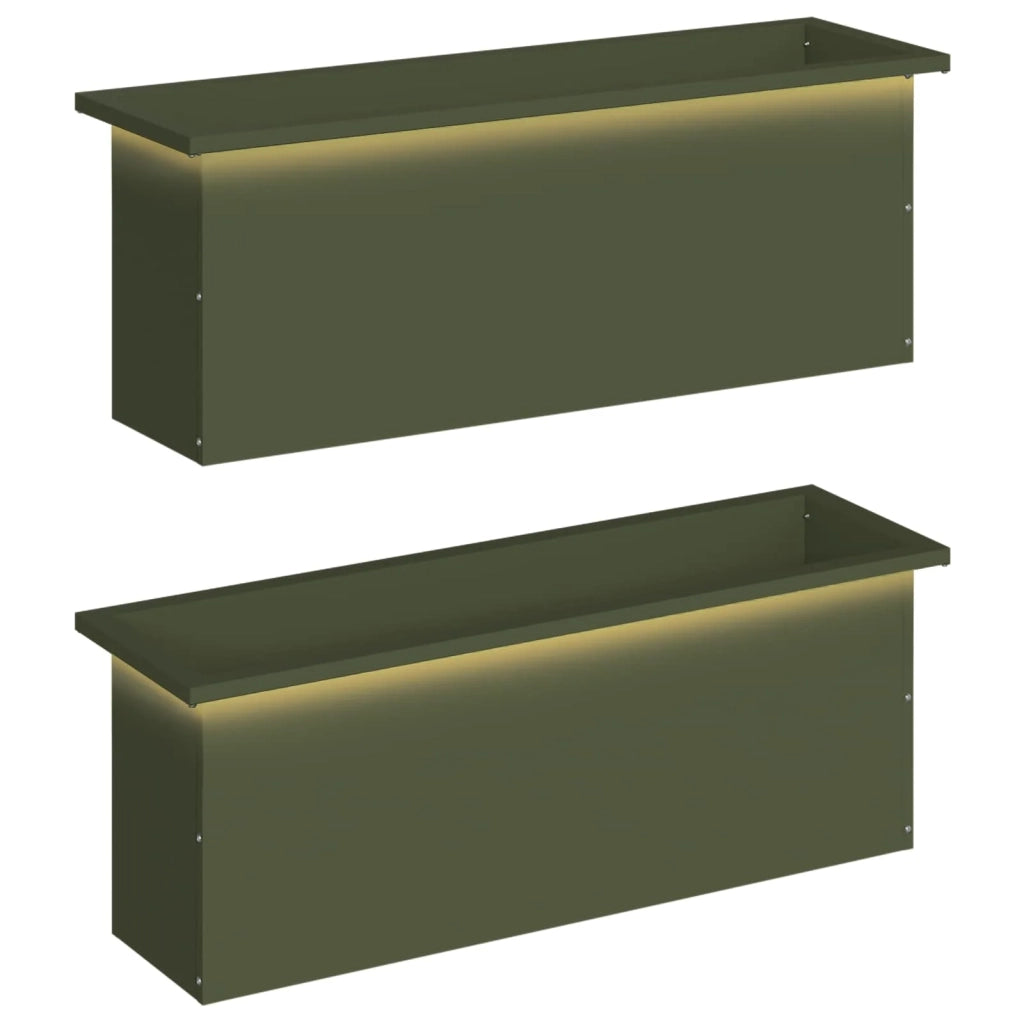 Fioriera da giardino con LED 2 pz Verde Oliva 30 x 100 x 30 cm 8008119
