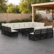 Set Divano da Giardino 14 pz Nero e Bianco Crema polyrattan 3437167