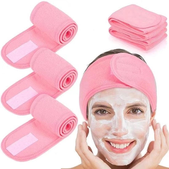 5 Adattivi per Capelli in Microfibra per Spa, Design Donna, con Chiusura a Velcro, Adatto per il Bagno, l'Applicazione del Trucco e lo Sport - rosa