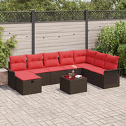 Set Divano da Giardino 9 pcs Marrone e Rosso polyrattan