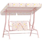 Dondolo per Bambini da Esterno a 2 Posti con Tettuccio Regolabile e Cinture di Sicurezza, 112x75x120 cm, Rosa