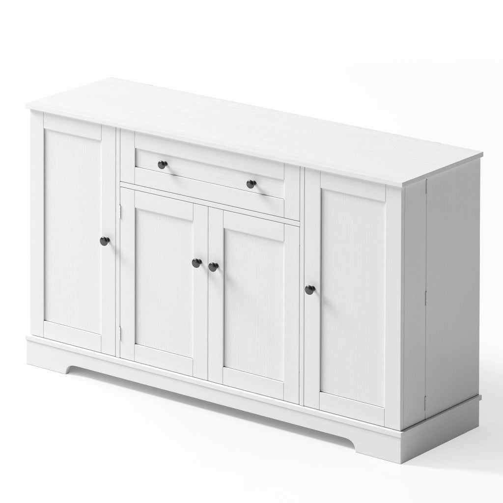 Credenza 138x40x85 cm Bianca con Cassetto; 3 Armadietti; Ripiani Regolabili e Portaoggetti sulle Ante