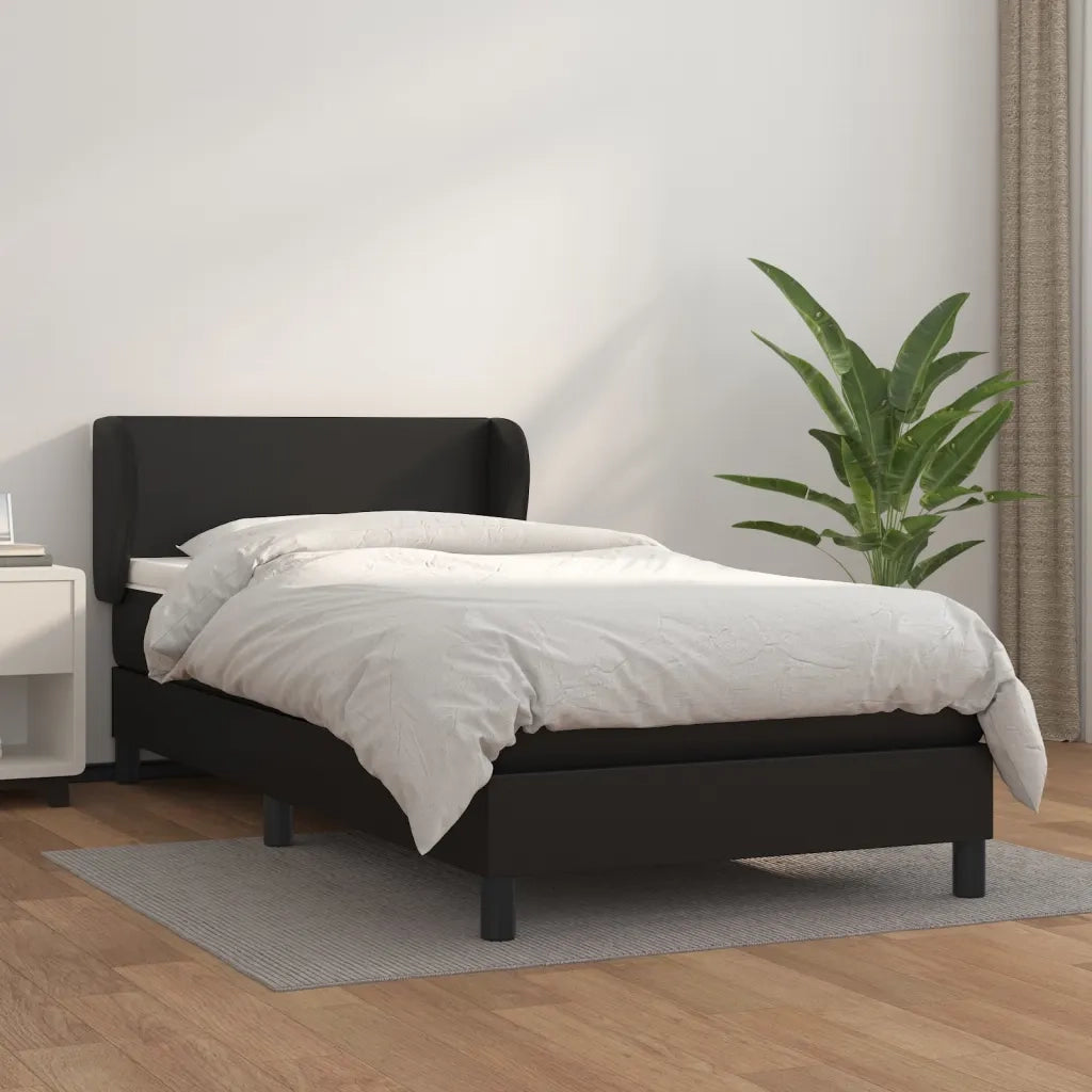 Letto singolo | Letto per adulti | Giroletto a Molle con Materasso Nero 100x200 cm in Similpelle