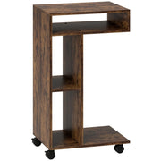 Tavolino laterale, carrello di servizio a forma di C, 4 ruote, 3 scomparti, 40 x 30 x 69 cm, marrone rustico