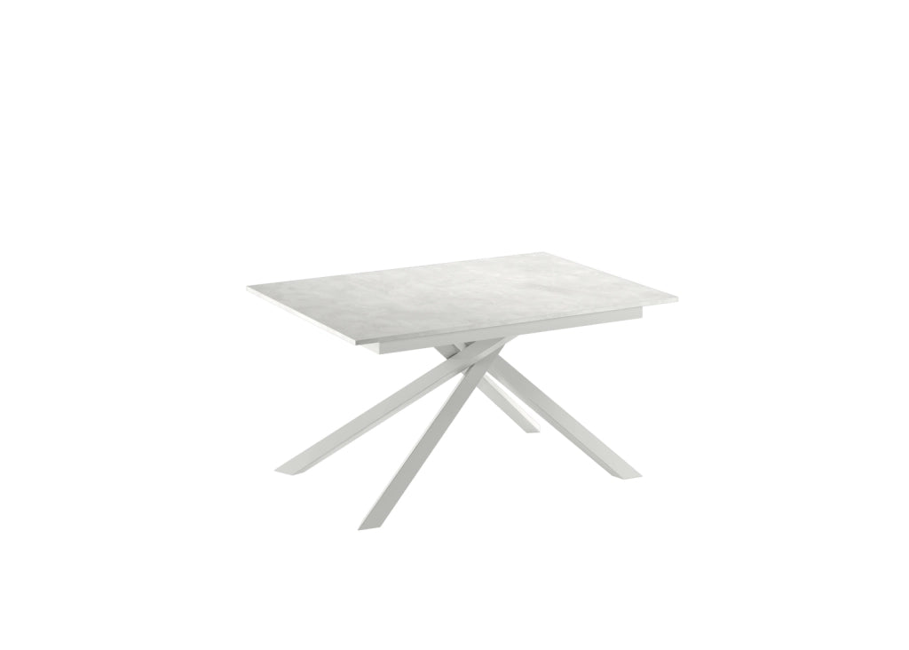 Tavolo Allungabile Pulse 25 Moderno con Piano in Melaminico Cemento Bianco Opaco e Struttura in Metallo Bianco - 140-190x90 cm