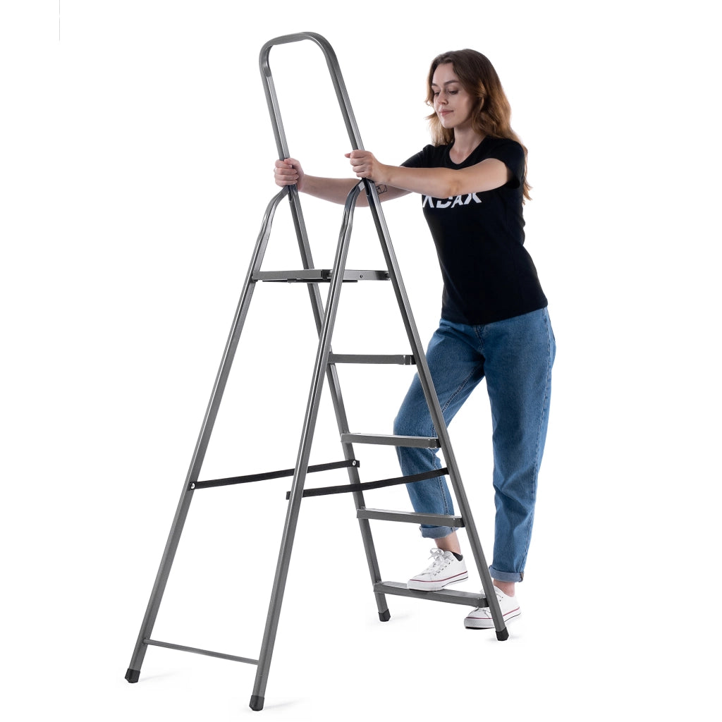 Scala in acciaio KADAX a 5 gradini, pieghevole, monofacciale, portata 125 kg