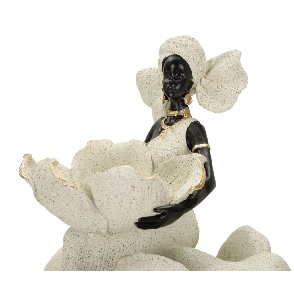 Scultura decorativa Donna su Elefante in poliresina sabbia e oro